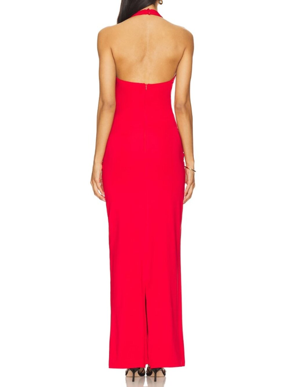 superdown Chloe Halter Maxi Dress in Red backless draped ruched v neck - Picture 5 of 6